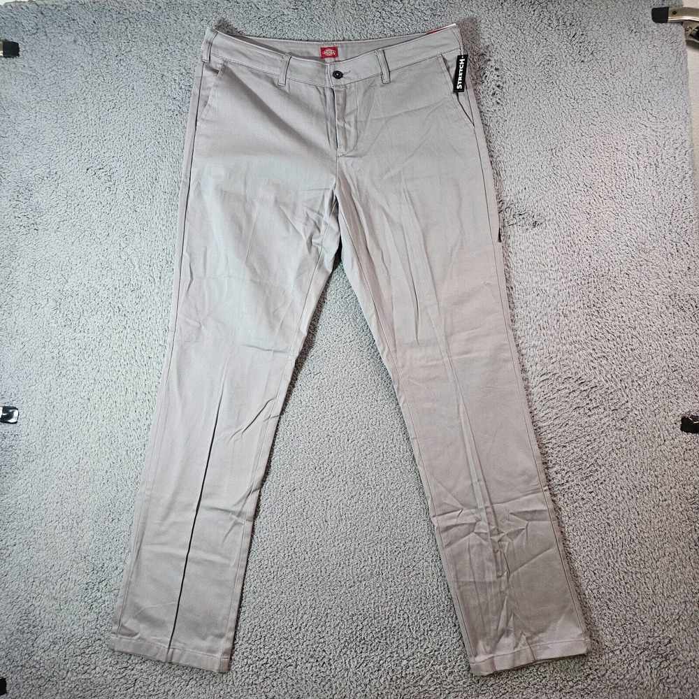 New Dickies Pants Girl's Sz 13 Gray Taupe Stretch Classic Fit Straight Leg Chino